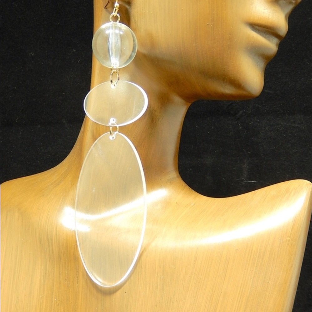 Retro geometric crystal clear oval earrings